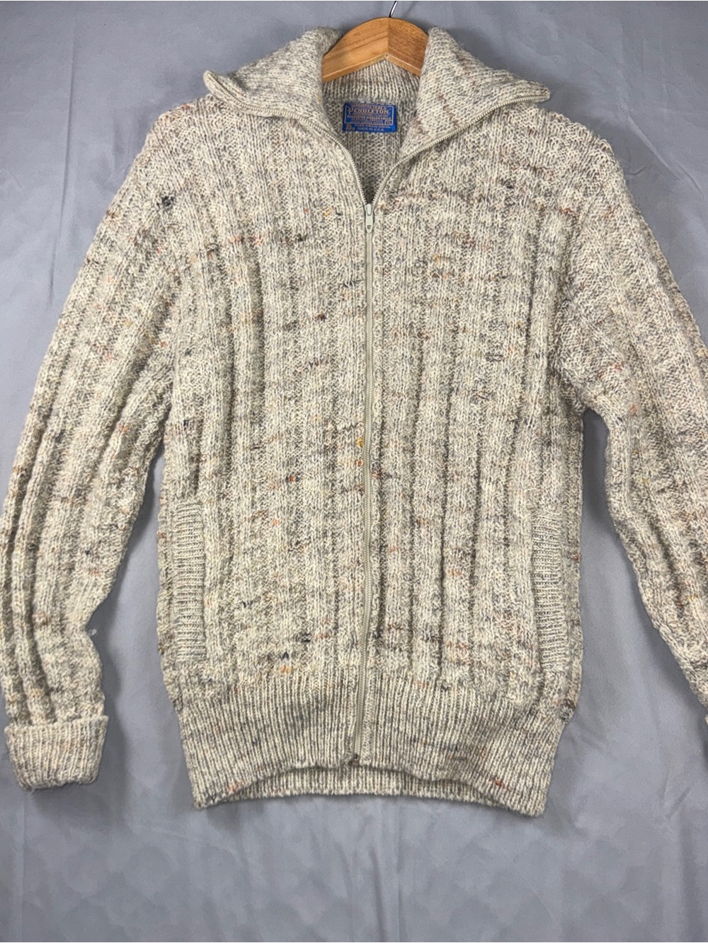 Vintage Pendleton Ribbed Sweater Men's XL Gray Wool Full Zip Collared  Knit